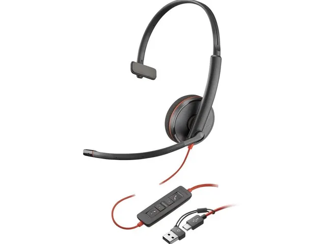 Micro-casque Poly Blackwire 3210 monaural USB-C + adaptateur USB-C/A
