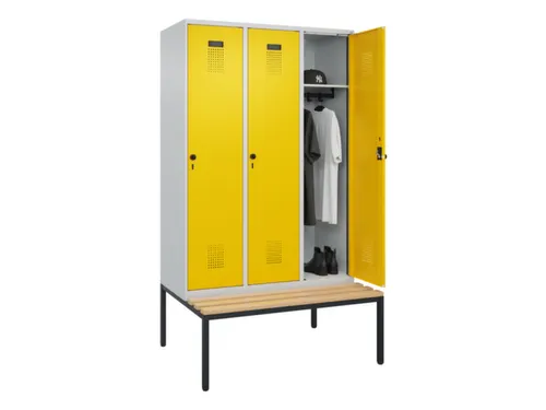 locker met bank,HxBxD 2120x1200x815mm,3vak,vak B 400mm,draaigrendel