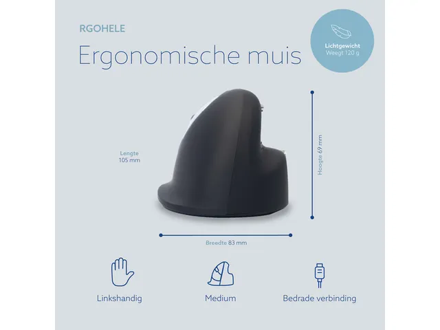 Ergonomische muis R-Go HE Break Medium links bedraad Zwart