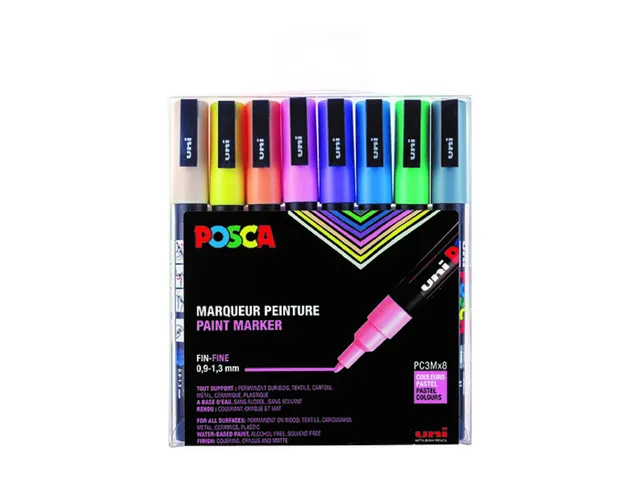 Verfstift Posca PC3M Fijne punt 0,9-1,3mm pastel 8 stuks assorti
