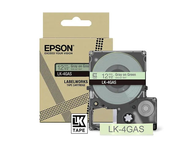 C53S672105 Epson 12mm groen grijs LK4GAS kleur lettertape 8m