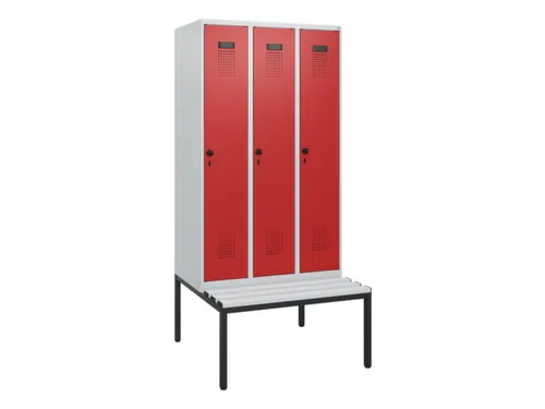 locker met bank,HxBxD 1950x900x815mm,3vak,vak B 300mm,draaigrendel