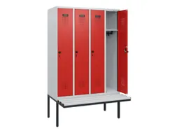 locker met bank,HxBxD 1950x1200x815mm,4vak,vak B 300mm,draaigrendel