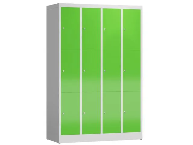 Lockerkast 1800x1185x500mm 4x3 vakken cilinderslot, sokkel, RAL6018