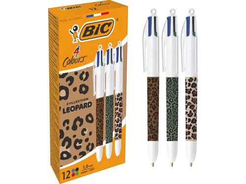 4-kleurenbalpen Leopard doos van 12 stuks assorti