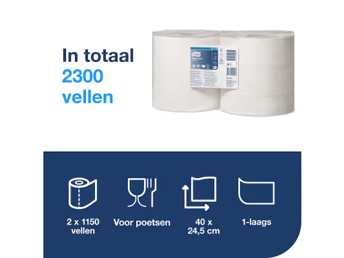 Poetspapier Tork W2 Advanced 1-laags 1150 vel wit 131135