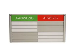 Menoor In-Uit bord 6 namen Aluminium Aanwezig/Afwezig Groen/rood
