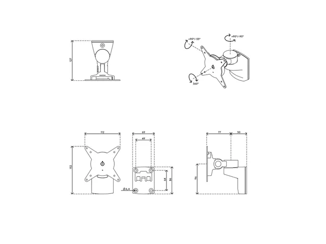 Bras support 1 écran Viewlite 202 Montage mural Argent-blanc