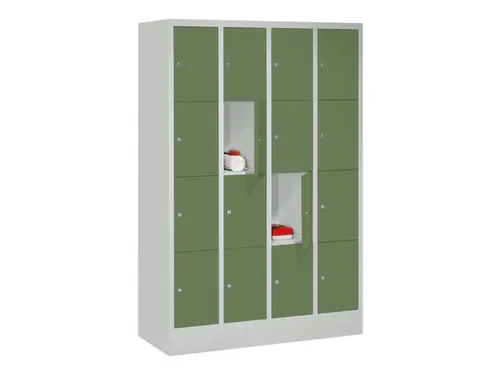 lockerkast,HxBxD 1850x1200x500mm,4x4vakken,RAL7035,front RAL6011