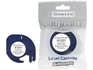 compatible LetraTAG tape voor Dymo 91201, 12 mm, plastic, wit - 2