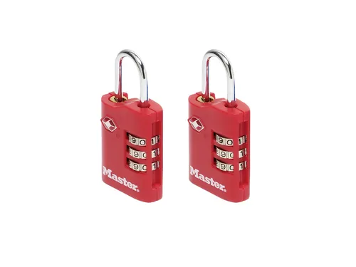 Hangslot Masterlock 3-cijfer combi TSA set van 2 sloten assorti in wil