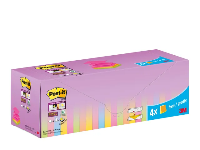 Memoblok 3M Post-it Z-Note R330 Super Sticky 76x76mm assorti kleur 20