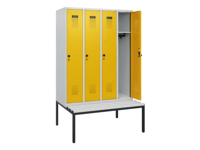 locker met bank,HxBxD 1950x1200x815mm,4vak,vak B 300mm,draaigrendel