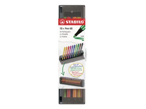 Feutre STABILO PEN 68 Medium Clickset 10 couleurs