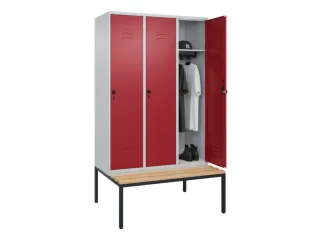 locker met bank,HxBxD 2120x1200x815mm,3vak,vak B 400mm,draaigrendel - 3