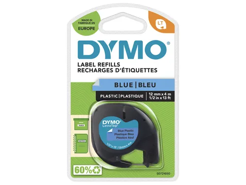 Labeltape Dymo Letratag 91205 Plastic 12mm Zwart Op Blauw