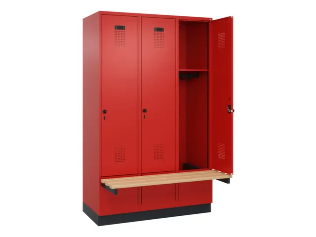 locker met bank,HxBxD 1950x1200x815mm,3vak,vak B 400mm,draaigrendel