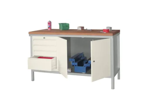werkbank,HxBxD 900x1500x700mm,onderstel/romp RAL7035,front RAL5012