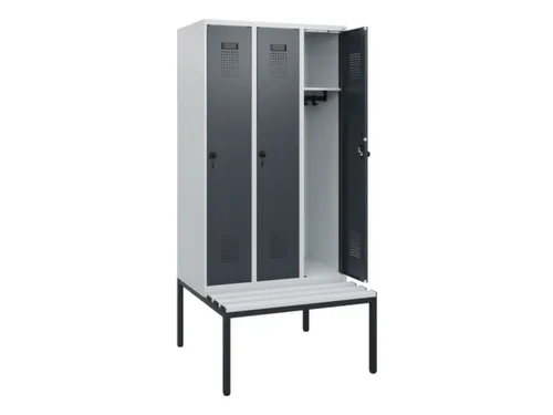 locker met bank,HxBxD 1950x900x815mm,3vak,vak B 300mm,draaigrendel