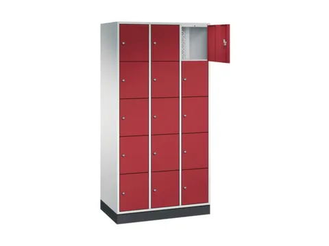 lockerkast,RAL 7035/RAL 3003,HxBxD 1950x920x500mm,3x5vakken,cil.-slot