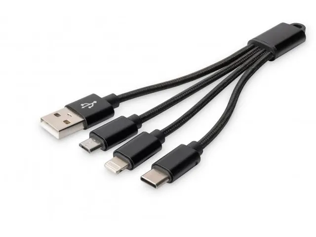 USB-oplaadkabel 0,15m 3-in-1 Kabel Nylon Gevlochten Zwart