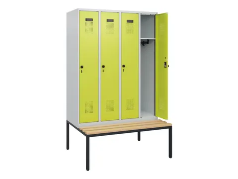 locker met bank,HxBxD 1950x1200x815mm,4vak,vak B 300mm,draaigrendel