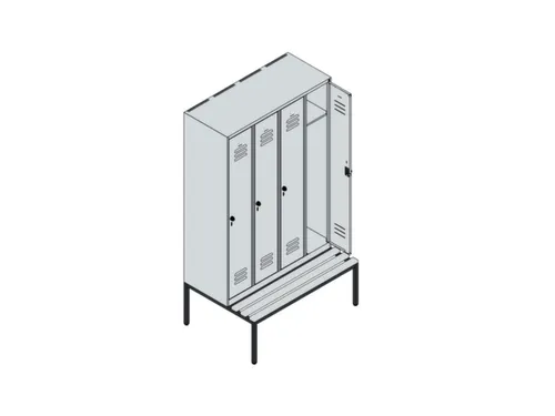 locker met bank,HxBxD 2120x1200x815mm,4vak,vak B 300mm,draaigrendel