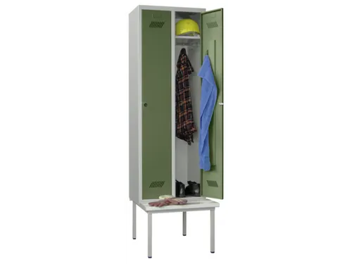 locker met bank,HxBxD 2150x800x500mm,2vak,RAL7035,front RAL6011