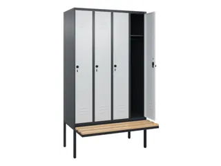 locker met bank,HxBxD 2120x1200x815mm,4vak,vak B 300mm,draaigrendel - 2