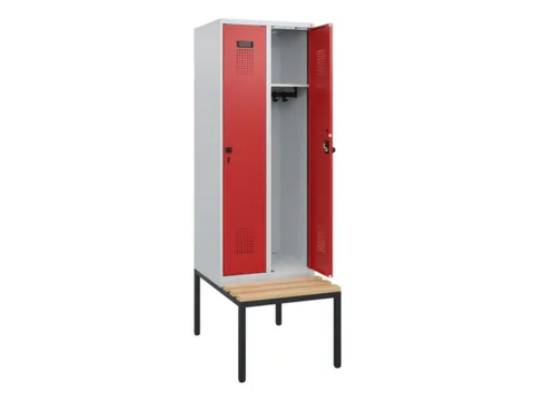 locker met bank,HxBxD 1950x600x815mm,2vak,vak B 300mm,draaigrendel