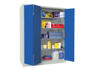 Vouwdeurkast 1950x1500x600mm 4legborden Verzinkt Ral7035 Front Ral5010 - 1