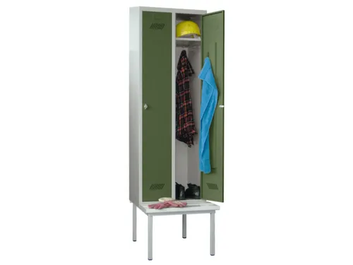 locker met bank,HxBxD 2150x800x500mm,2vak,RAL7035,front RAL6011