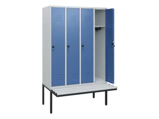 locker met bank,HxBxD 1950x1200x815mm,4vak,vak B 300mm,draaigrendel - 2
