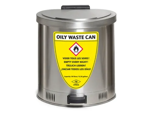 afvalbak voor poetsdoeken,RVS,50l,HxBxD 540x495x505mm,m. pedaal
