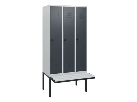 locker met bank,HxBxD 1950x900x815mm,3vak,vak B 300mm,draaigrendel