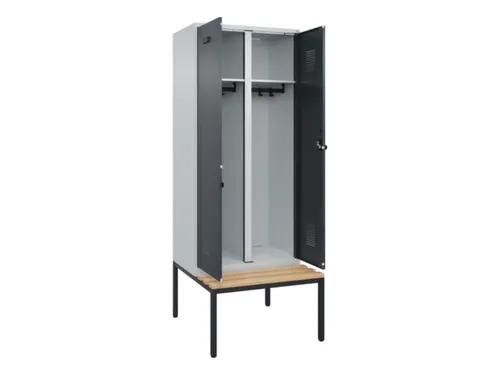 locker met bank,voor scheiding van kleding,HxBxD 2120x800x815mm,2vak