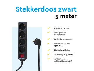 Stekkerdoos BRASQ 4 voudig 5 meter zwart - 6
