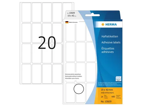 HERMA 10609 Verwijderbare universele etiketten 19x40mm Wit 480 stuks