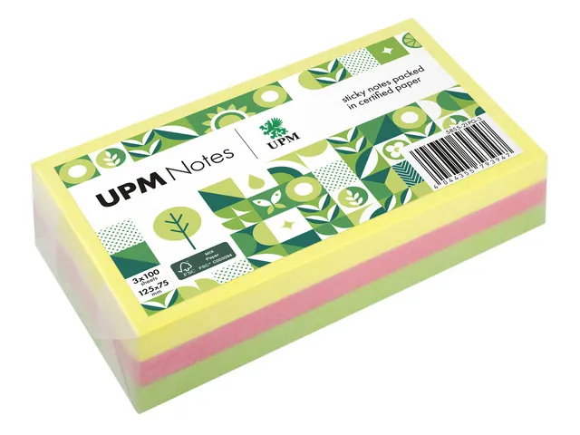 UPM notes 125x75 assorti pak 3x 100 vel geel, roze, groen