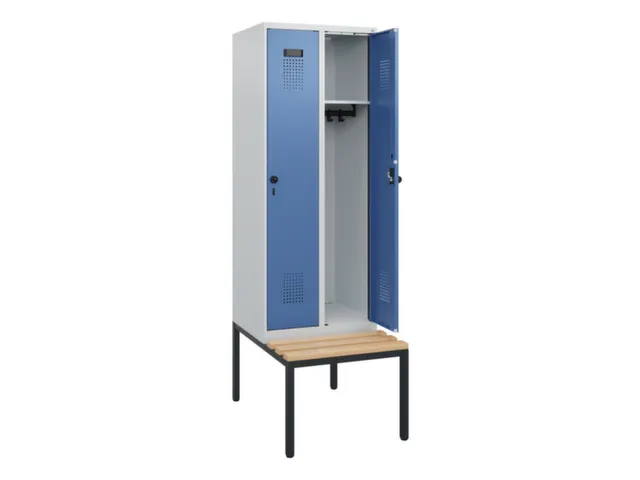 locker met bank,HxBxD 1950x600x815mm,2vak,vak B 300mm,draaigrendel