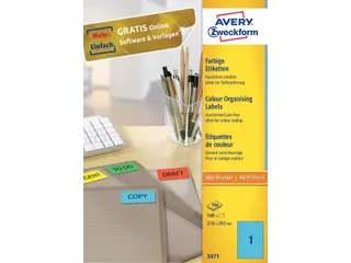 Gekleurde Etiketten Avery Zweckform 210x297mm A4 Blauw 100 stuks - 1