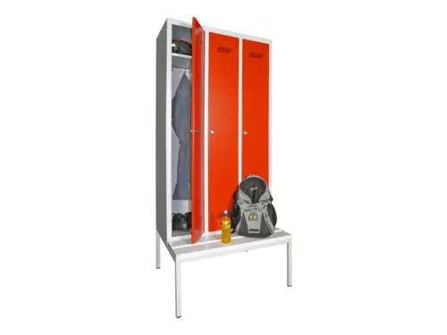 locker met bank,HxBxD 2150x900x500mm,3vak,RAL7035,front RAL3000