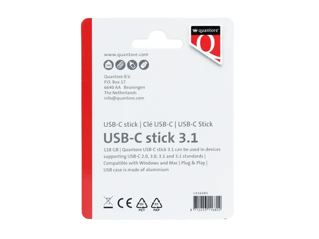 USB stick 3.1 Quantore USB-C 128GB zilver