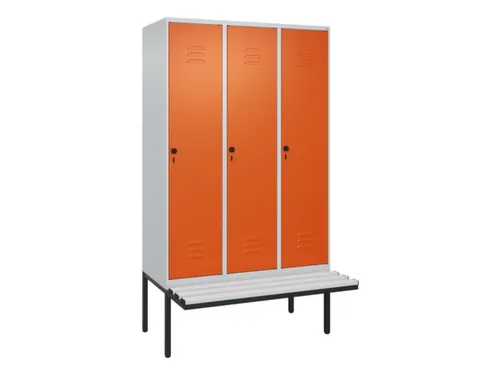 locker met bank,HxBxD 2120x1200x815mm,3vak,vak B 400mm,draaigrendel