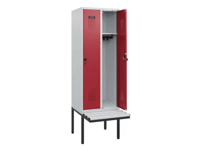 locker met bank,HxBxD 1950x600x815mm,2vak,vak B 300mm,draaigrendel
