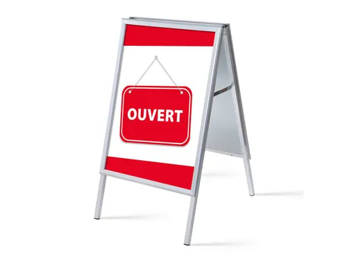 Stoepbord A1 complete set met print "OUVERT" Rood