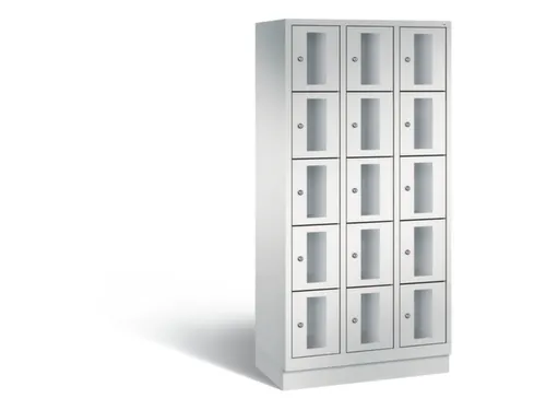 Lockerkast 1800x900x500mm 3x5 vakken Cilinderslot, Sokkel, RAL7035