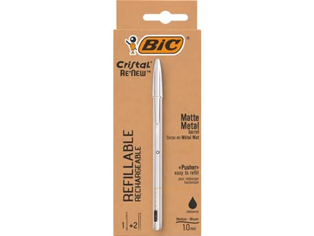 balpen Cristal Re-new, zilveren lichaam zwarte inkt