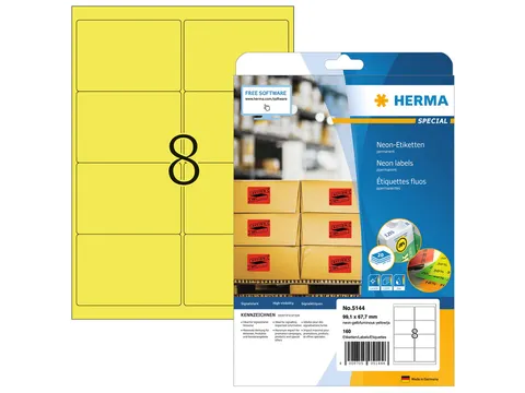 HERMA 5144 Gekleurde etiketten A4 99,1x67,7mm Neon Geel 160 stuks