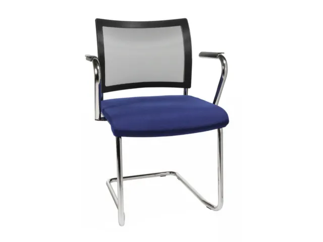 Bezoekersstoel Zitting Blauw Stof Netrug Zwart Armleuningen Sledeframe